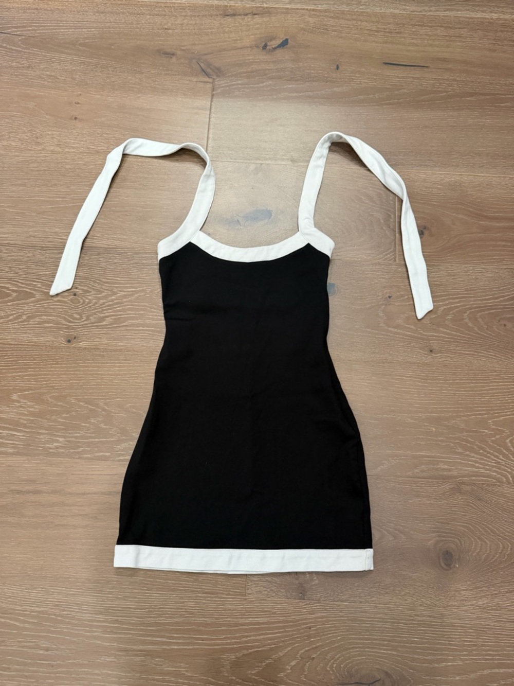 Black and White Tie-Strap Mini Dress